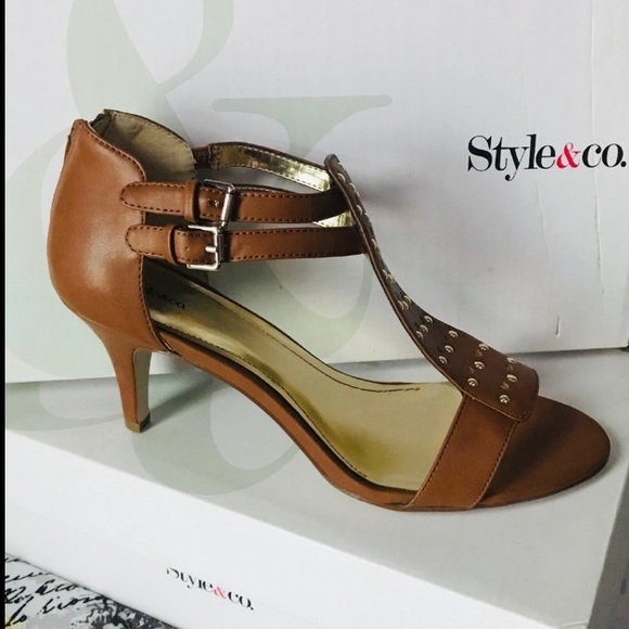 Style & Co Camel & Gold Peep Toe Sandals Size 9.5 - Picture 5 of 11